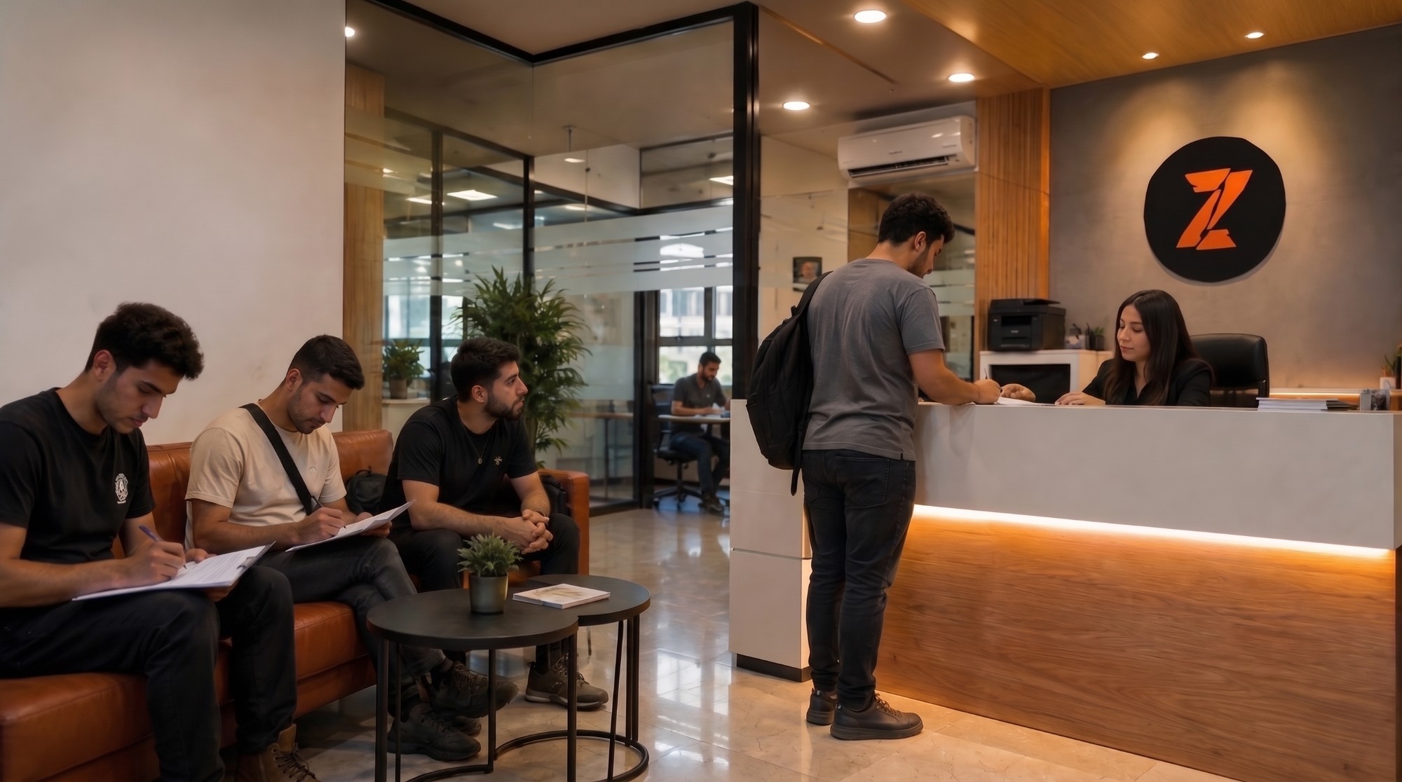 Applicants filling in forms in the Lahazat office reception